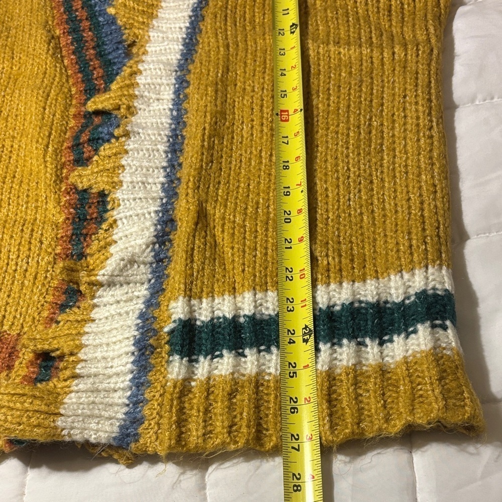 Buckle BKE Mustard Yellow with Stripes Open Cardigan Sweater - Picture 4 of 9